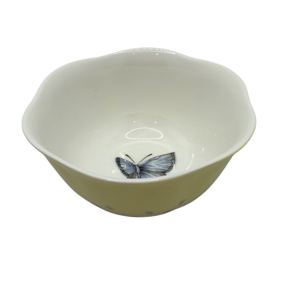 Lenox Butterfly Meadow Yellow Scalloped Dessert Bowl Louise Le Luyer Blue